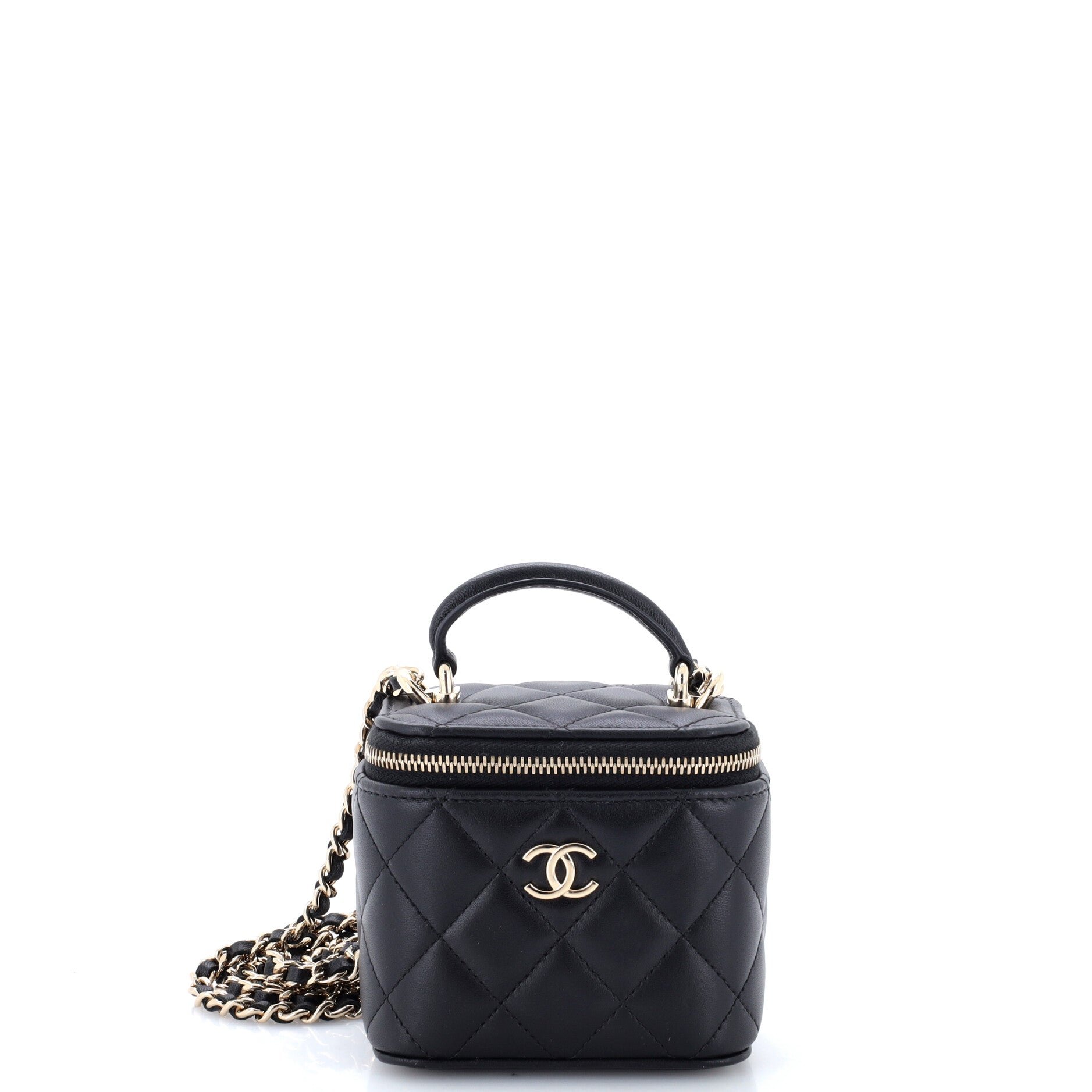 Classic Top Handle Vanity Case with Chain Quilted Lambskin Mini