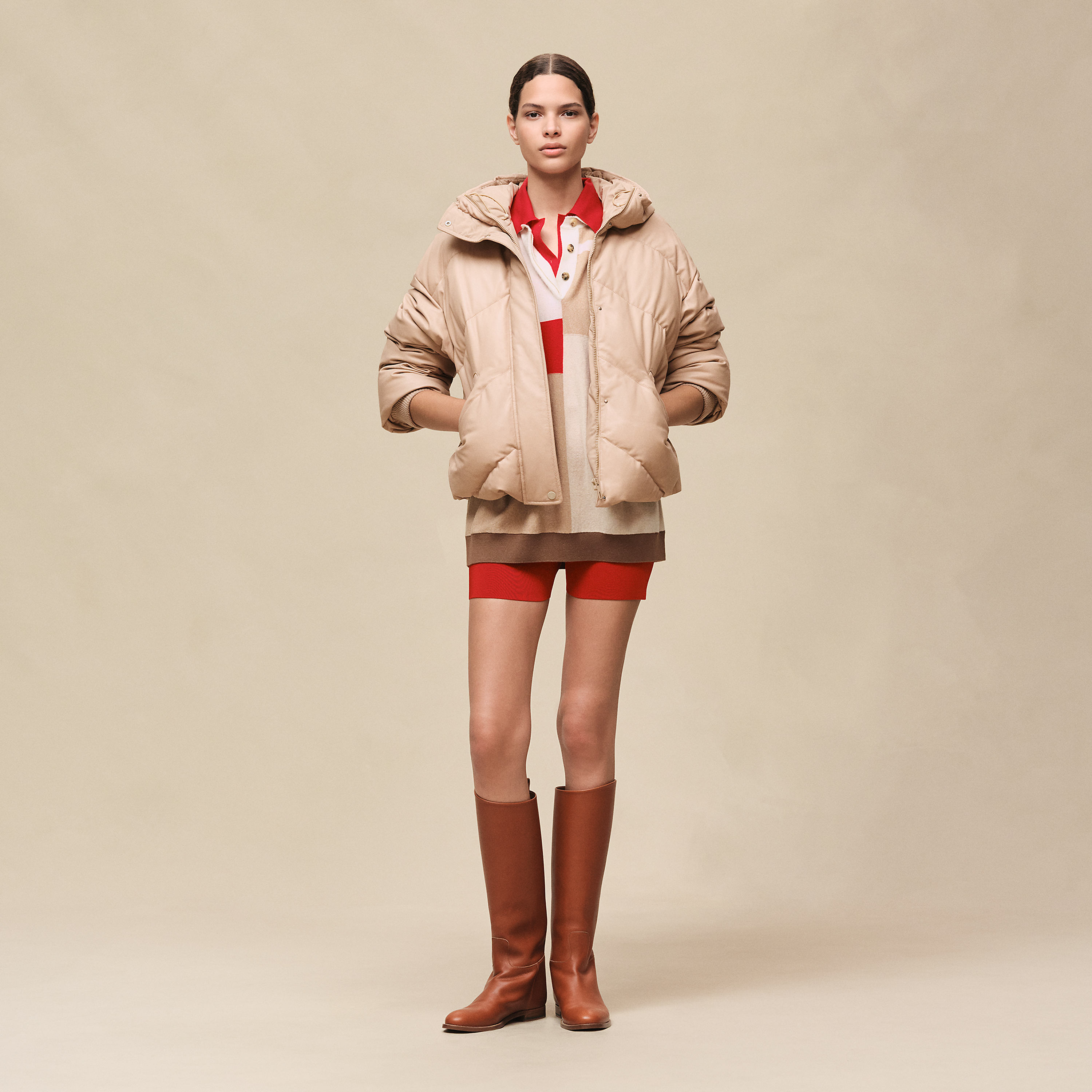 Smooth calfskin puffer coat