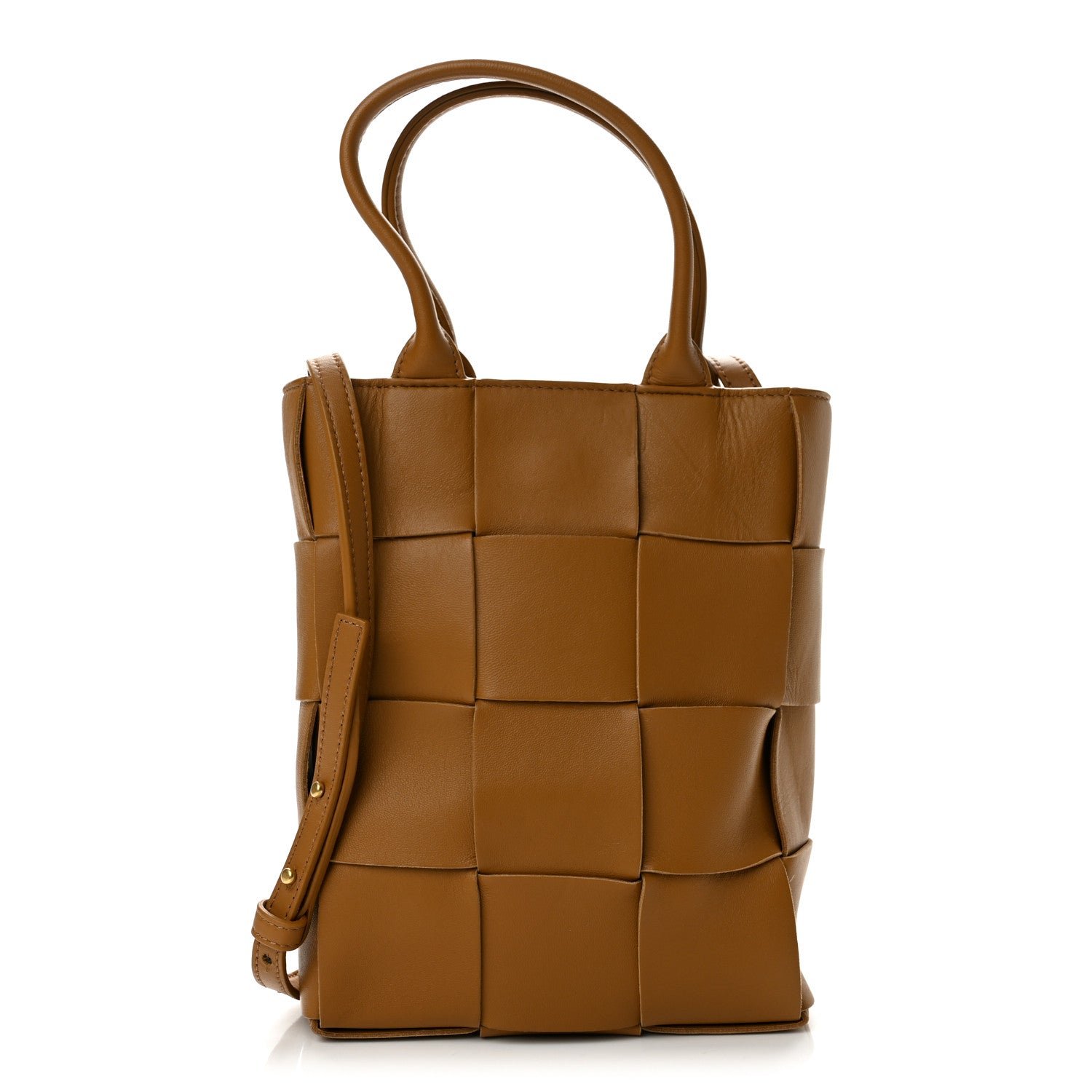 Bottega Veneta Lambskin Maxi Intrecciato Mini North South Cassette Tote Camel Gold