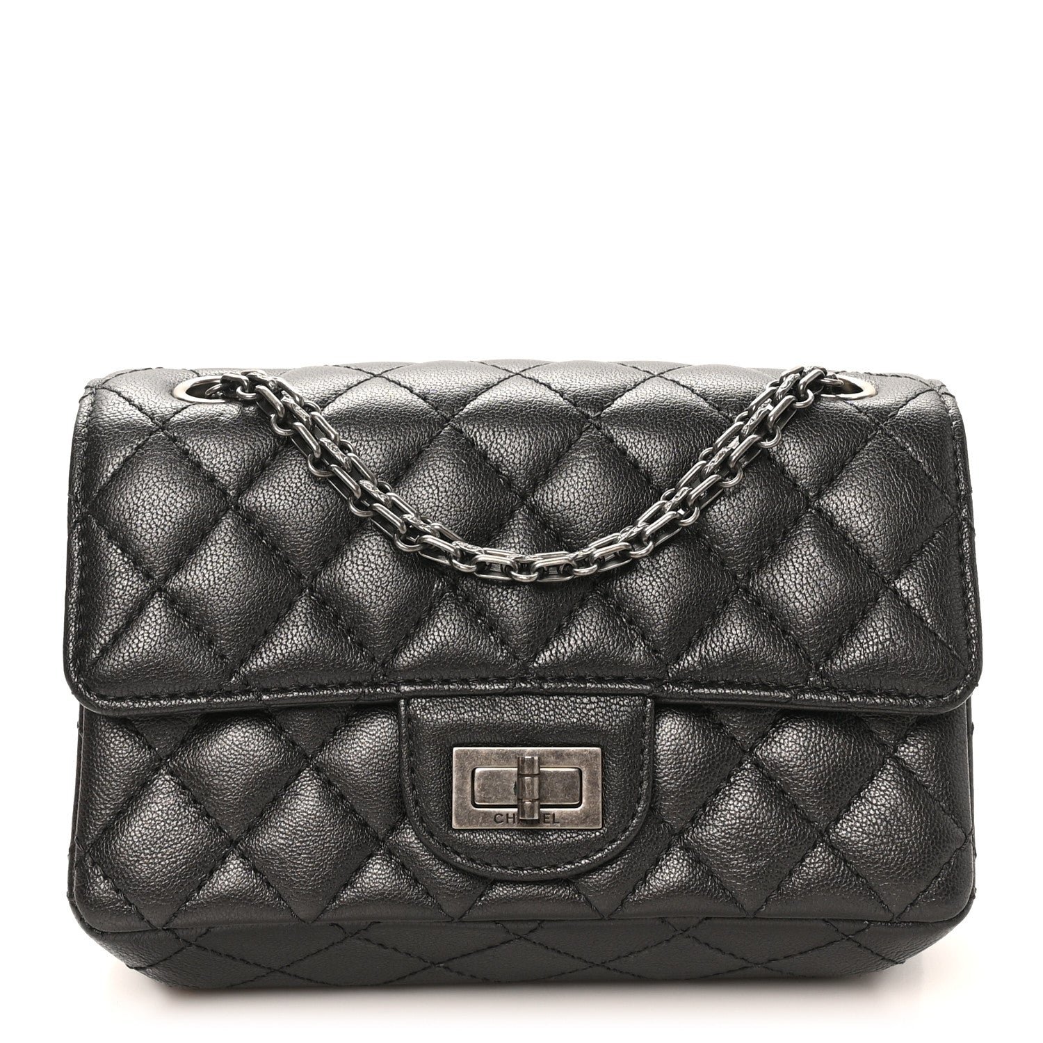 Chanel Metallic Sheepskin Quilted 2.55 Reissue Mini Flap Dark Silver