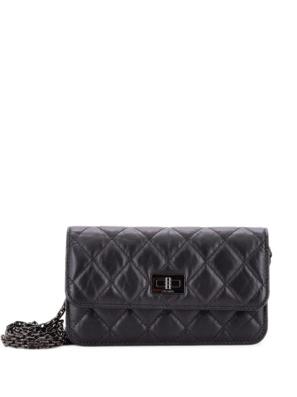 So Black Reissue 2.55 Flap Phone Holder with Chain Quilted Aged Calfskin crossbody bag