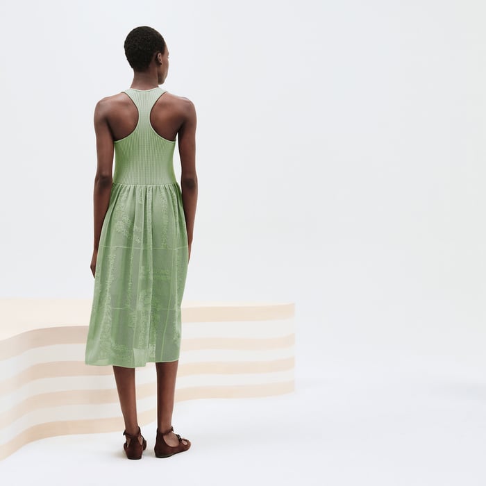Vert Tendre "En Desordre a Fleurs" Draped Long Dress