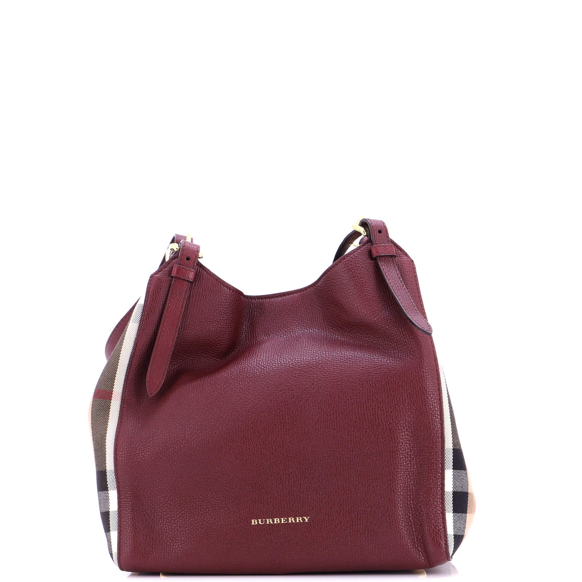 Canterbury Tote Leather and House Check Canvas Small