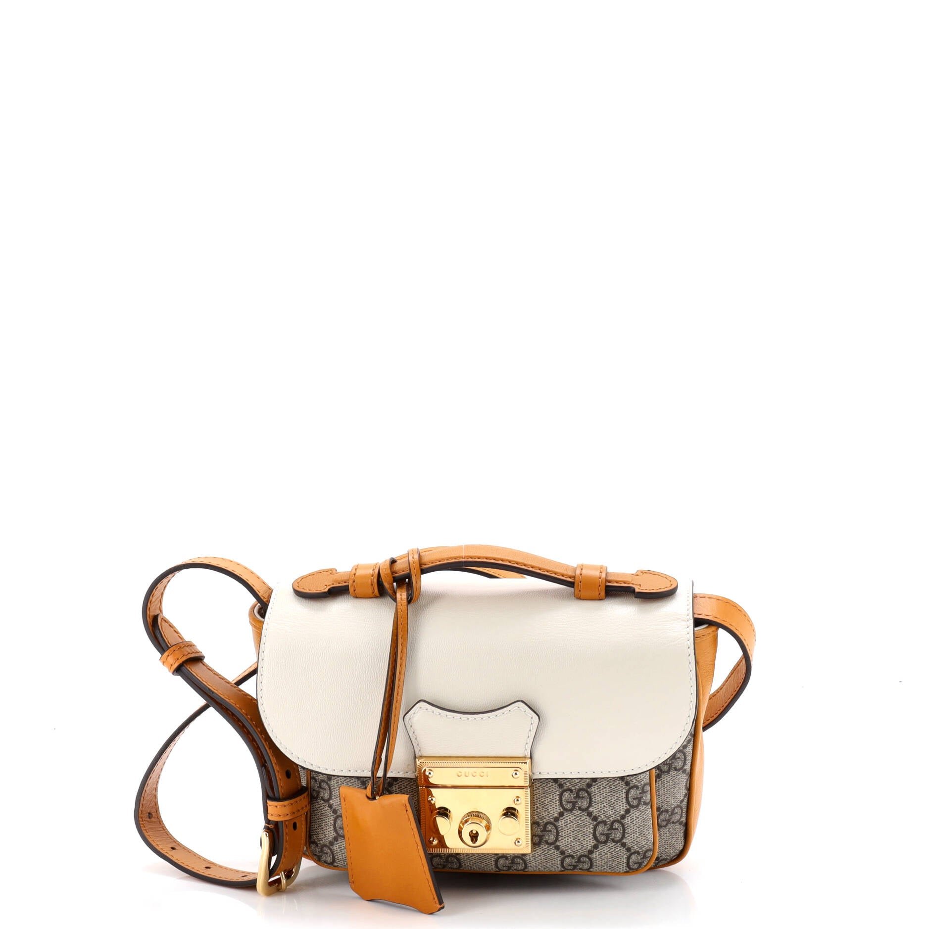 Gucci Padlock Front Pocket Flap Shoulder Bag GG Coated Canvas and Leather Mini