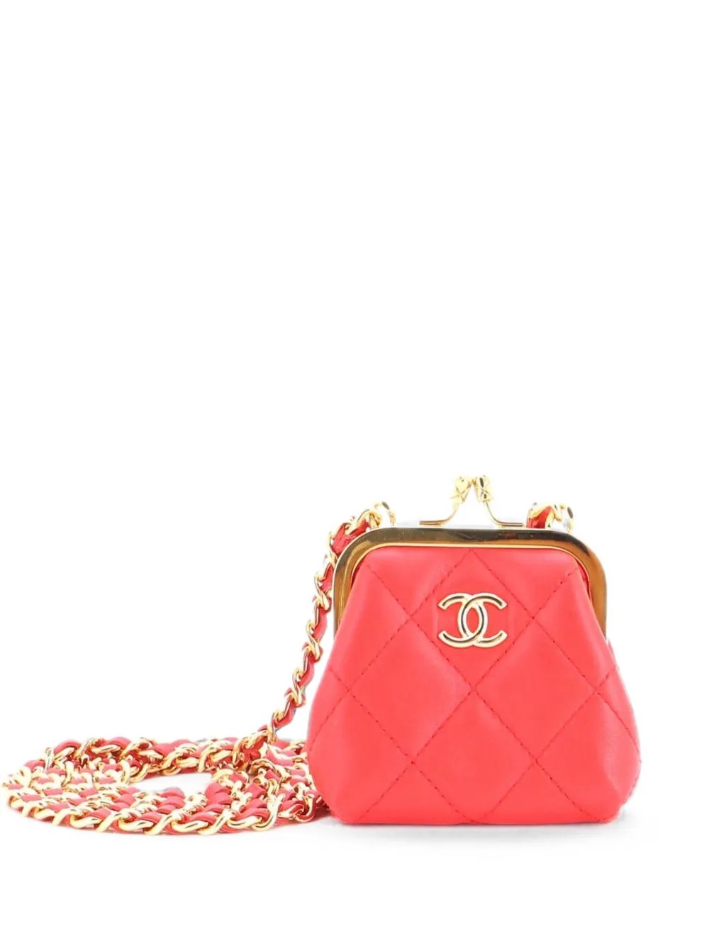 Kiss Lock Clutch With Chain Quilted Lambskin Mini crossbody bag