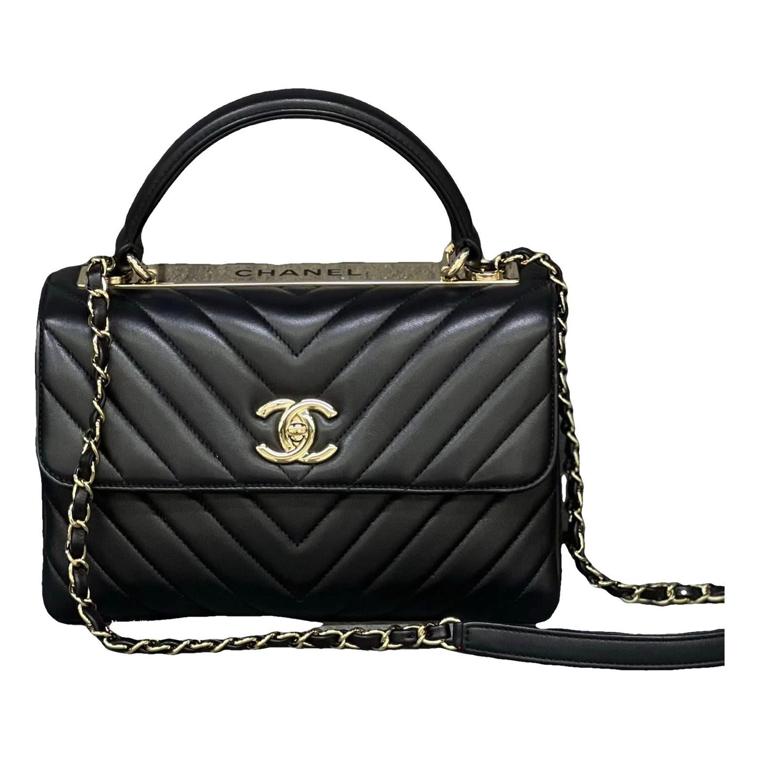 Trendy CC Top Handle leather handbag