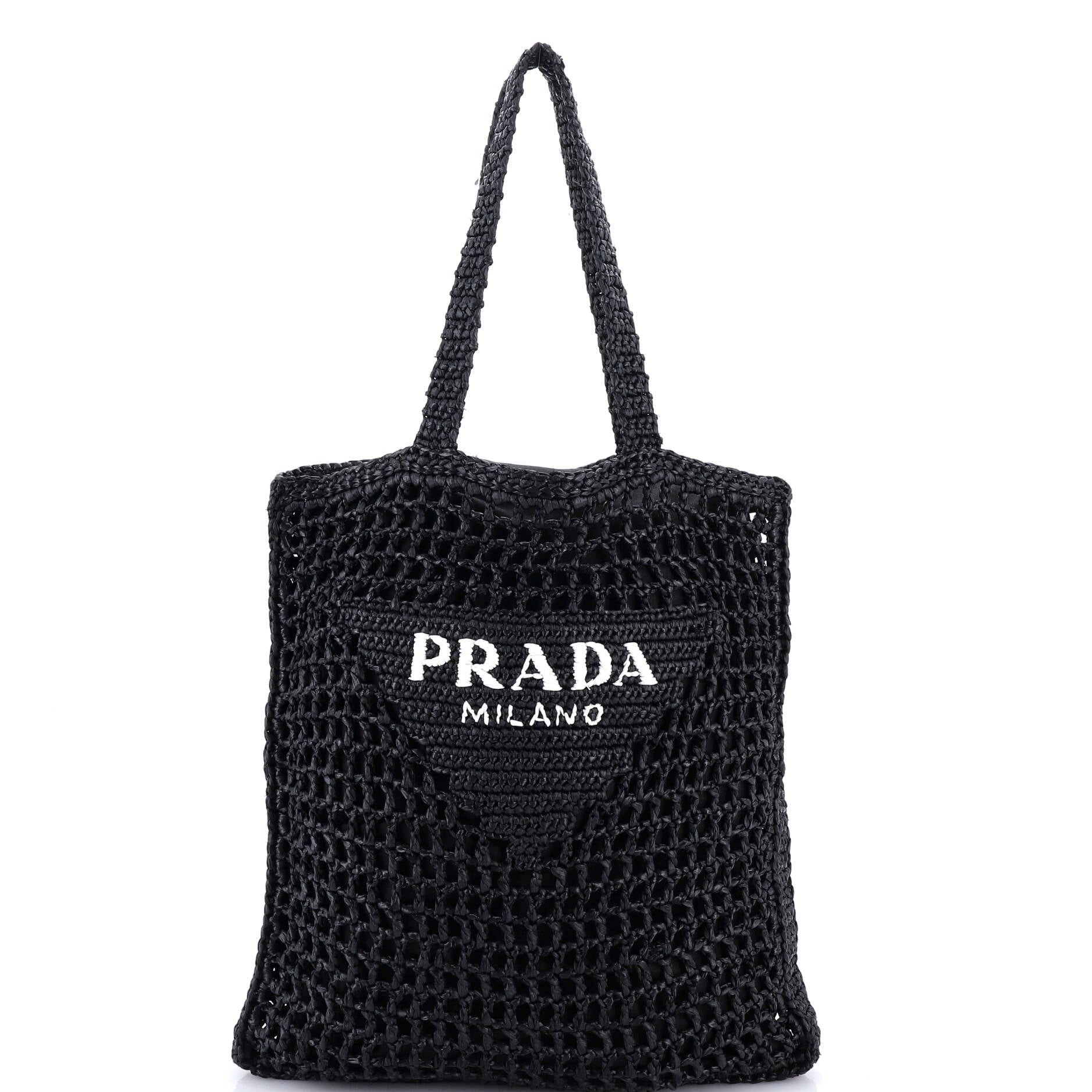 Prada Triangle Logo Open Tote Raffia