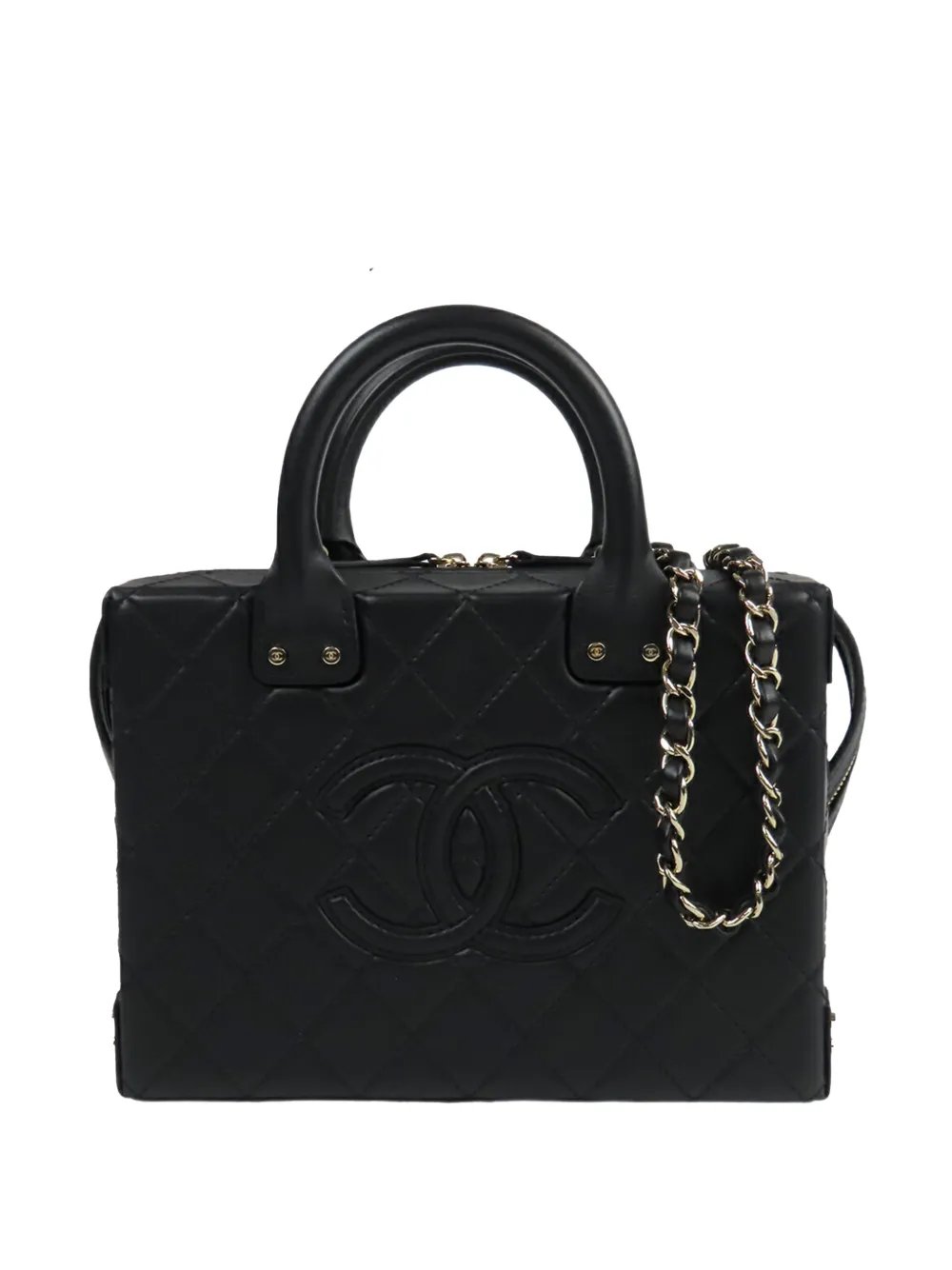2021-2025 Medium Quilted Calfskin Studded Square Vanity Case satchel