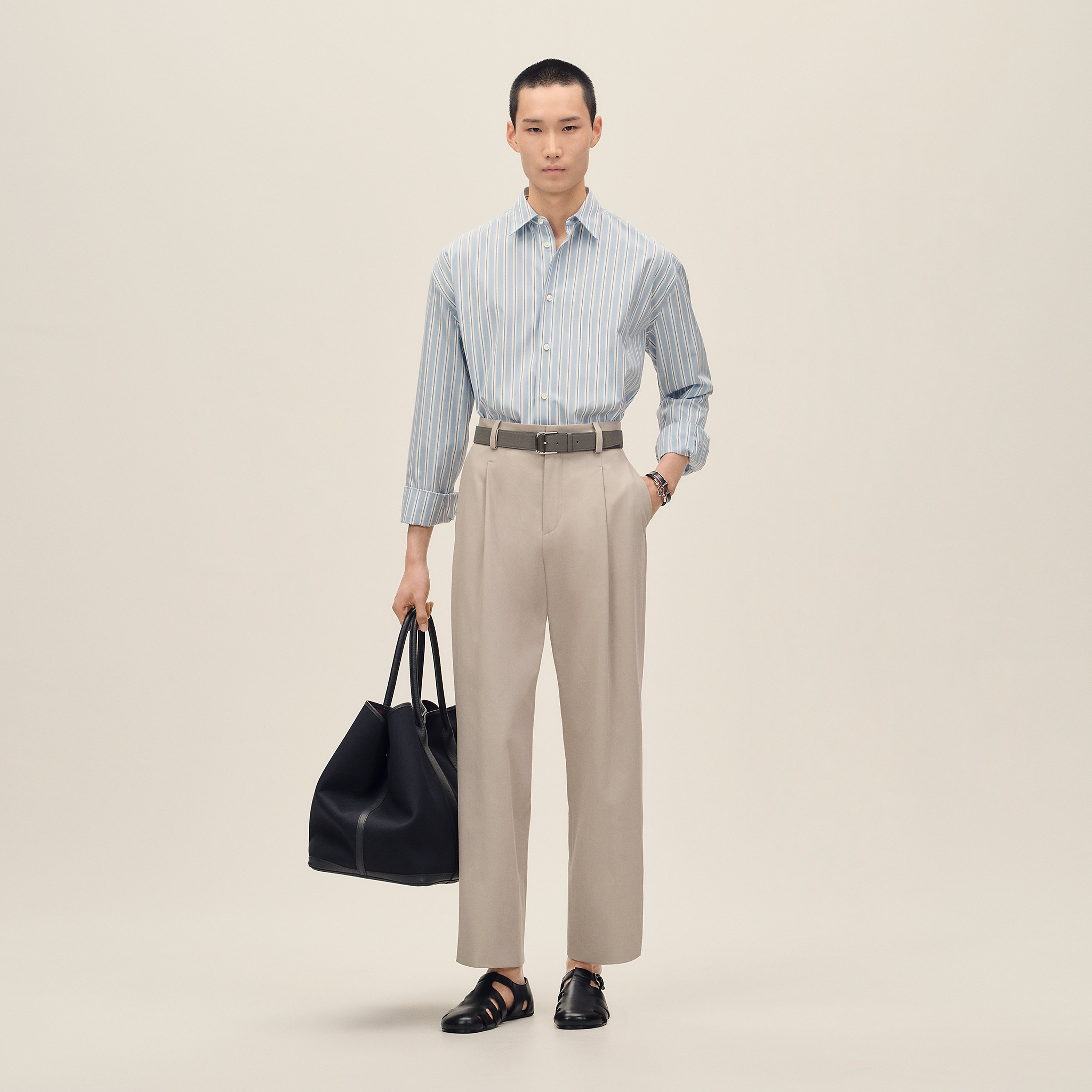 "Rayures fond colore" boxy fit shirt with Louis collar