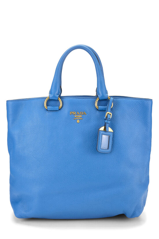 Prada Blue Vitello Daino Shopping Tote