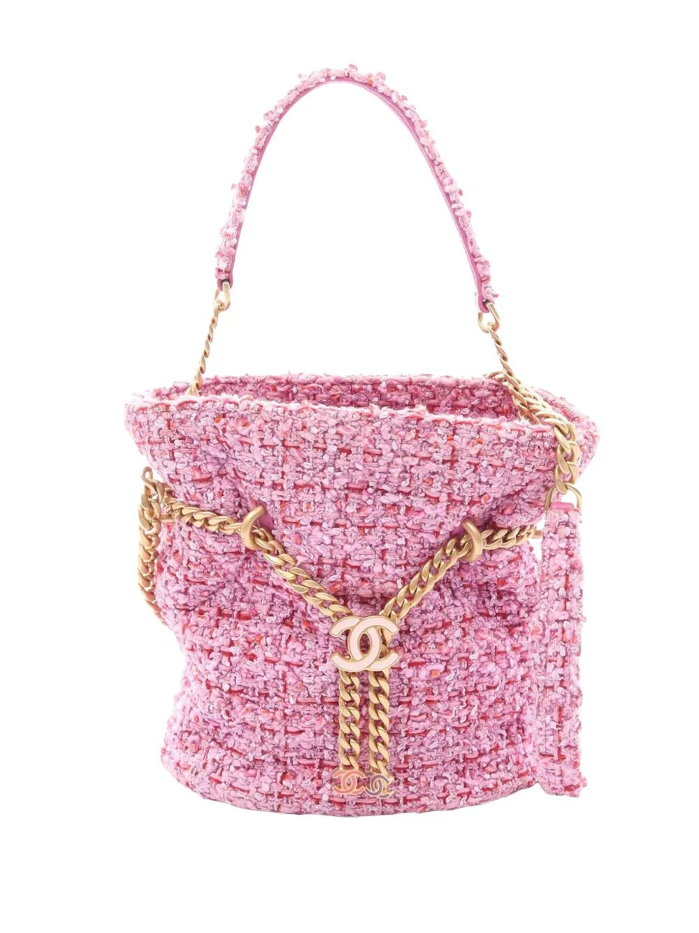 2021-2026 CHANEL Matelasse Drawstring Bucket Bag 2WAY Fabric Pink Used Women shoulder bag