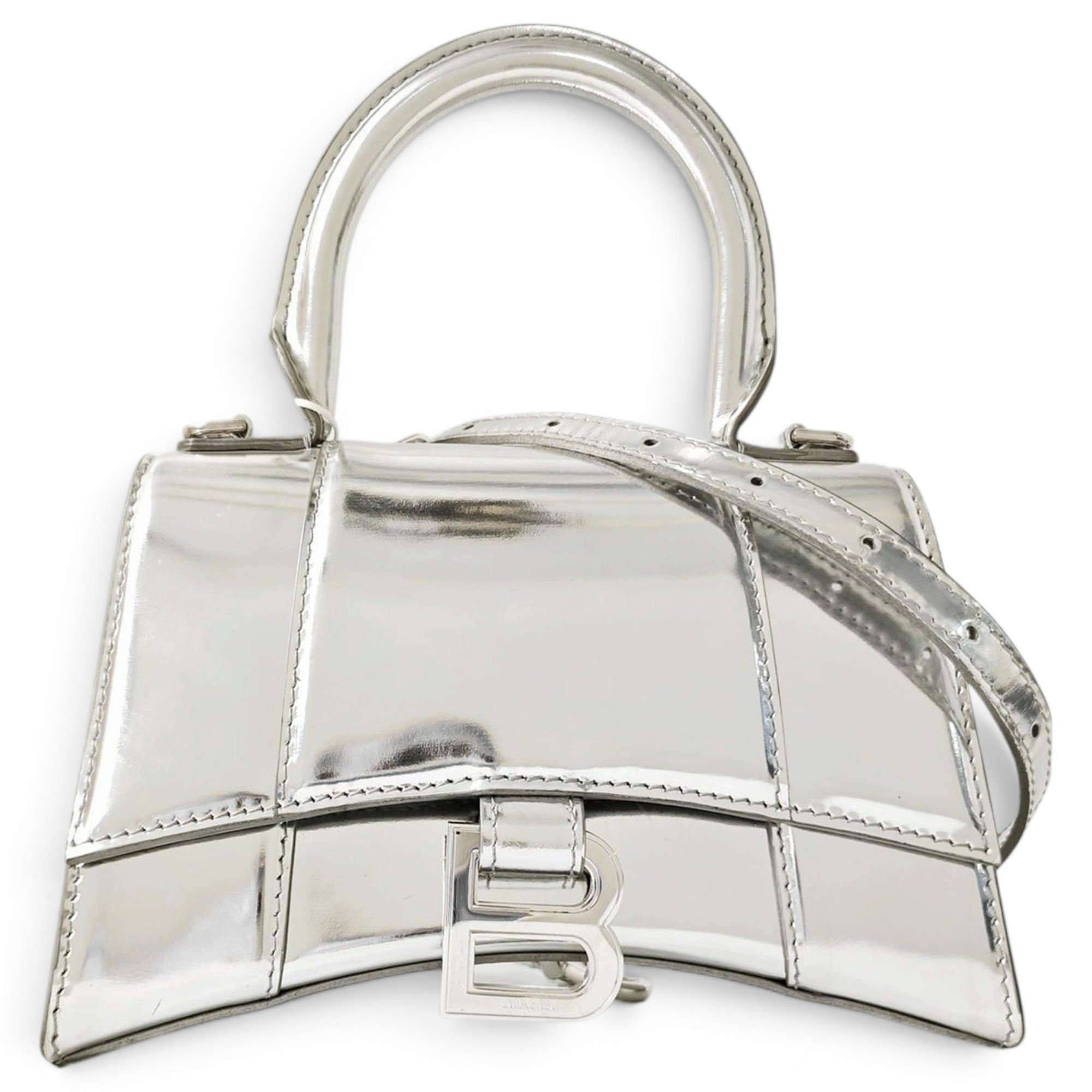 Hourglass patent leather handbag