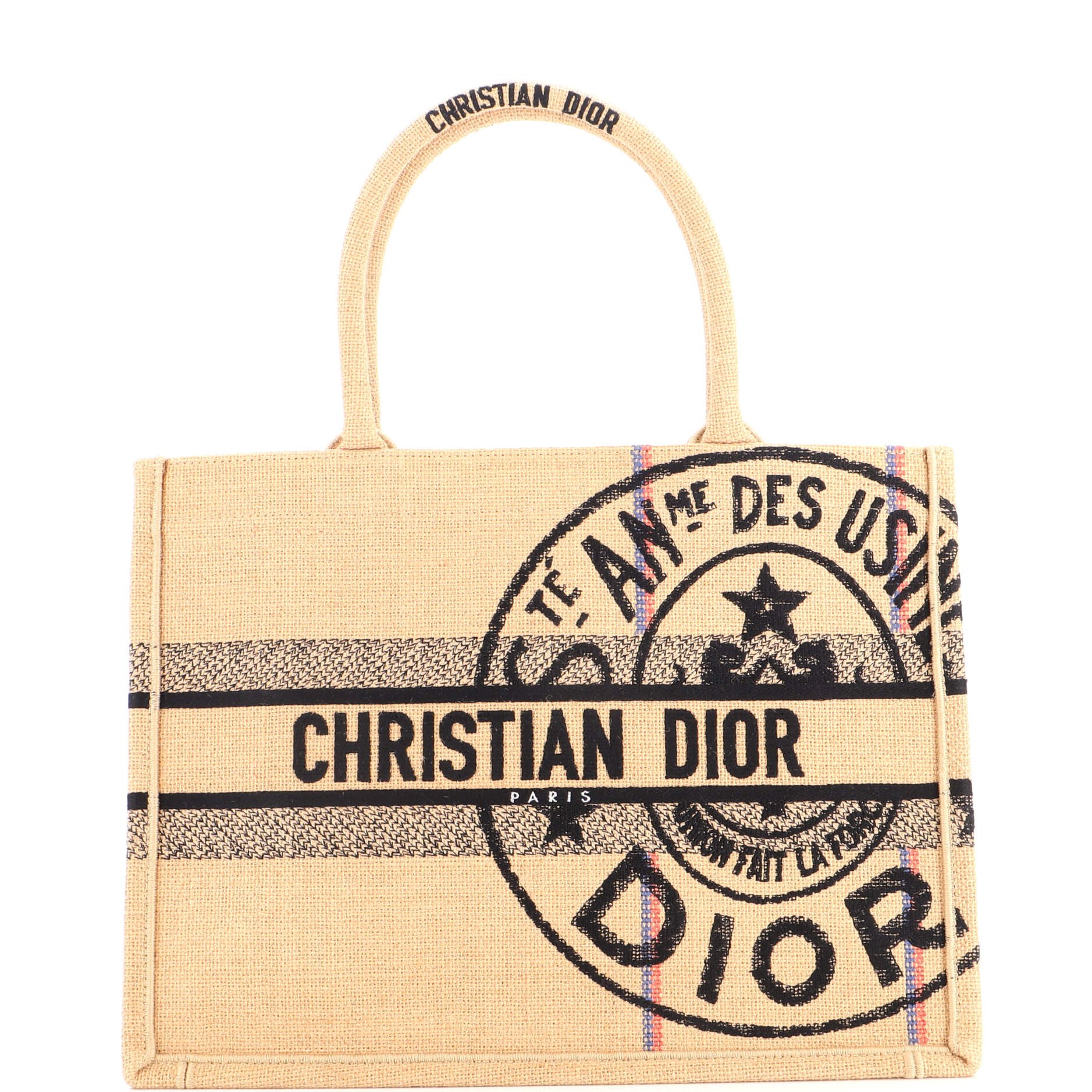 Book Tote Embroidered Jute Canvas Medium