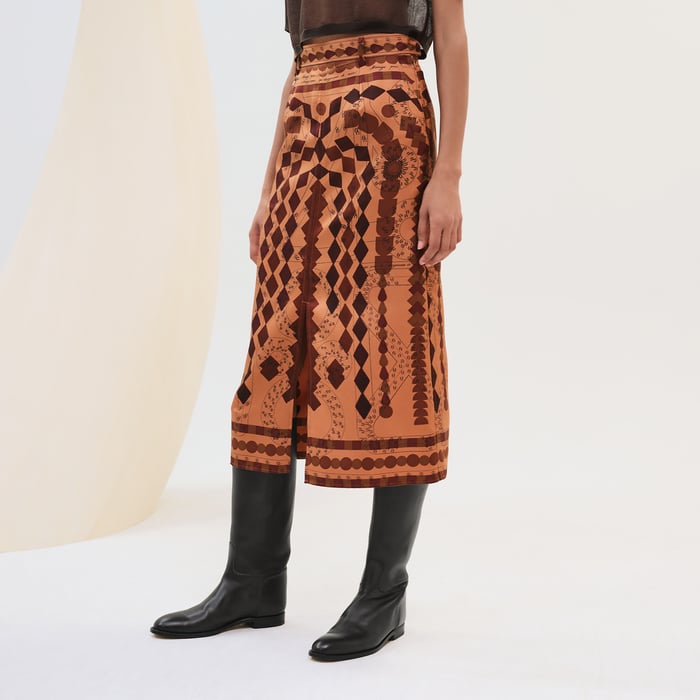 Marron Alezan "Eau d'Artifice" Straight Slit Skirt