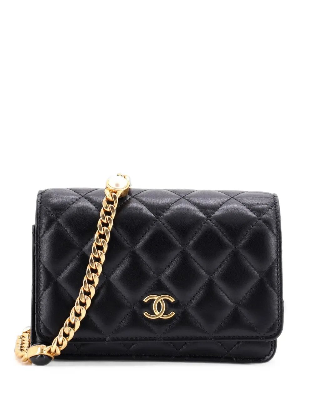 Resin Pearl Chain Flap Bag Quilted Lambskin Mini crossbody bag