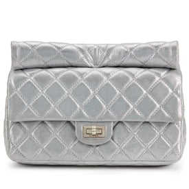 Chanel Silver Quilted Calfskin 2.55 Clutch Brushed Silver Hardware, 2012