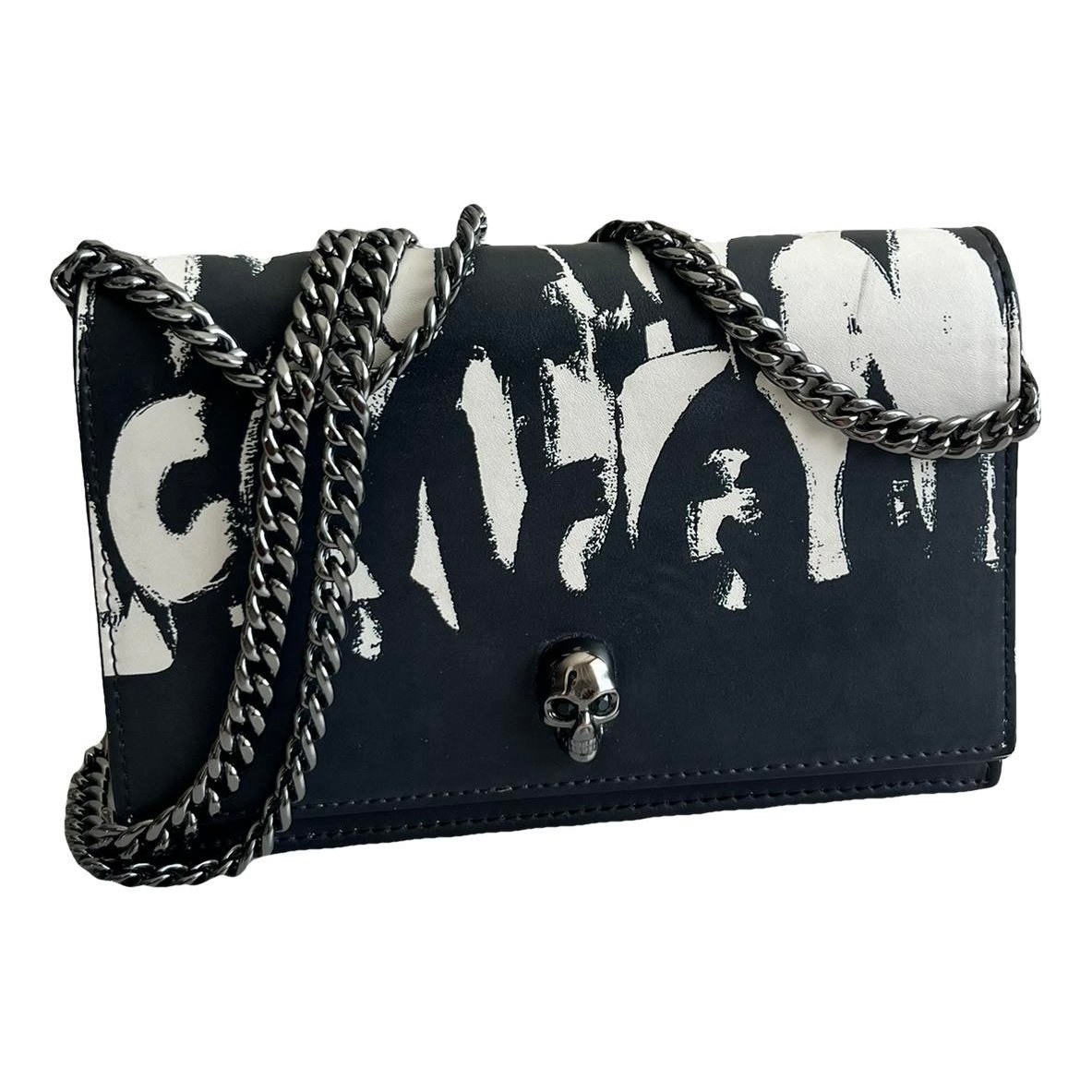 Skull leather clutch bag