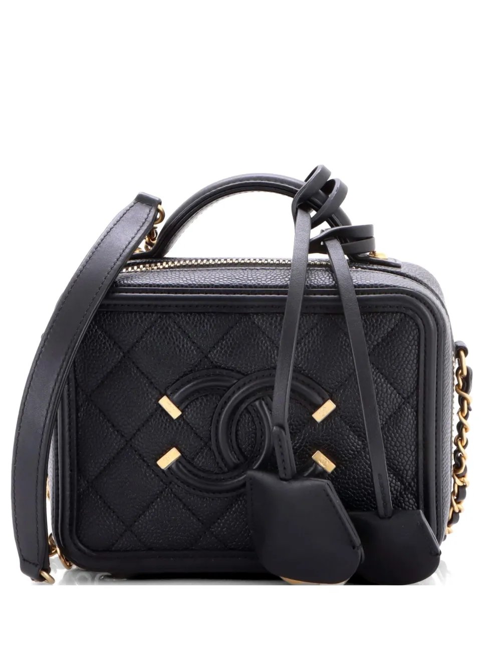 Filigree Vanity Case Quilted Caviar Small satchel