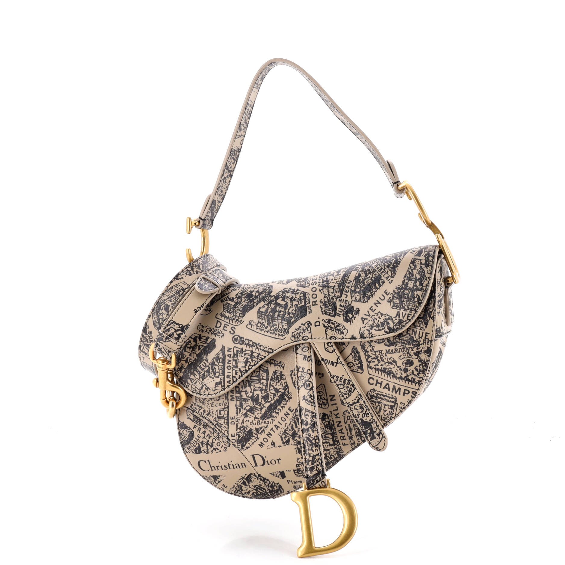 Saddle Handbag with Strap Printed Leather Medium