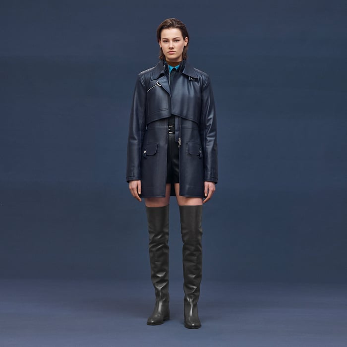 Bleu Noir Short Leather Trench Coat