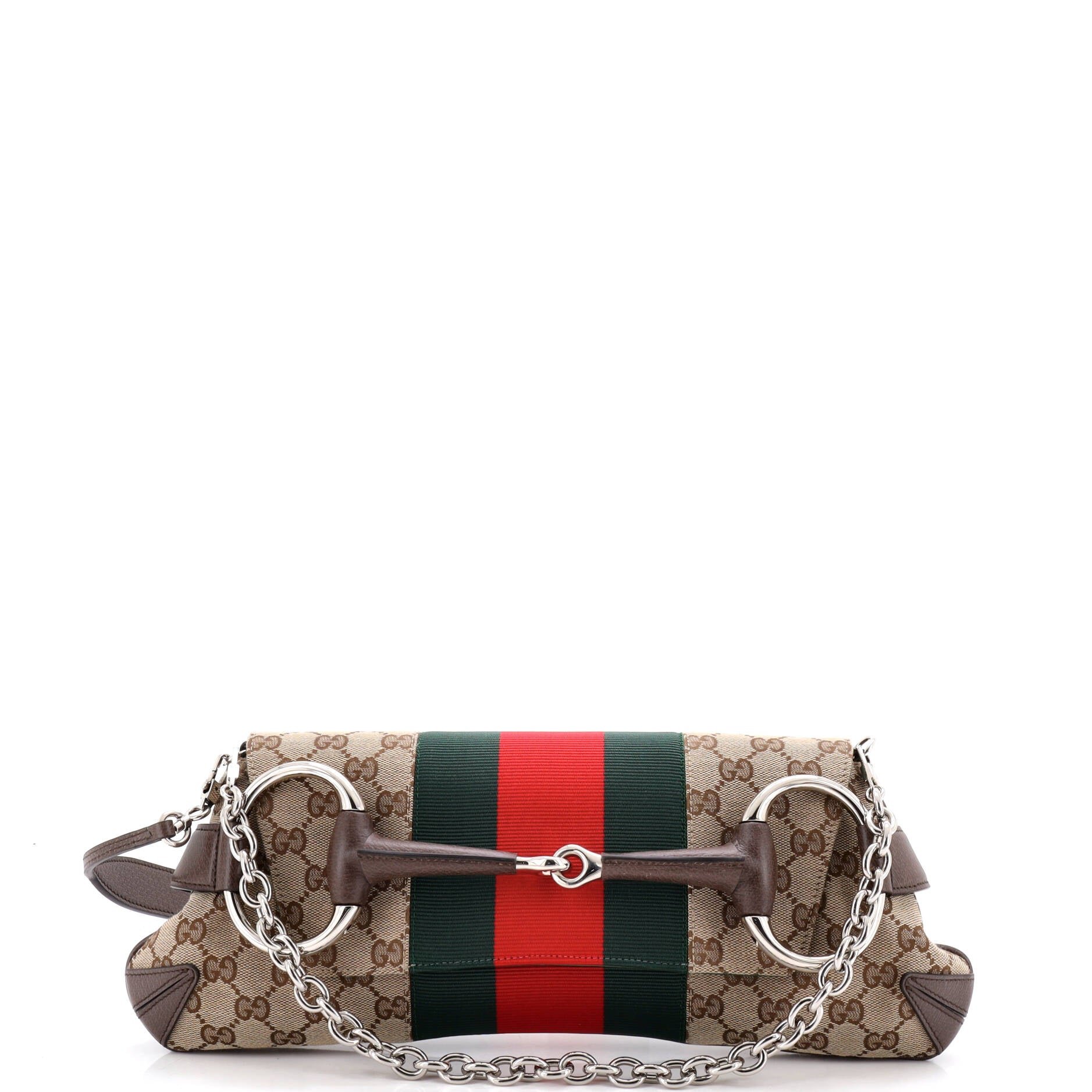 Horsebit NM Web Chain Clutch GG Canvas Medium