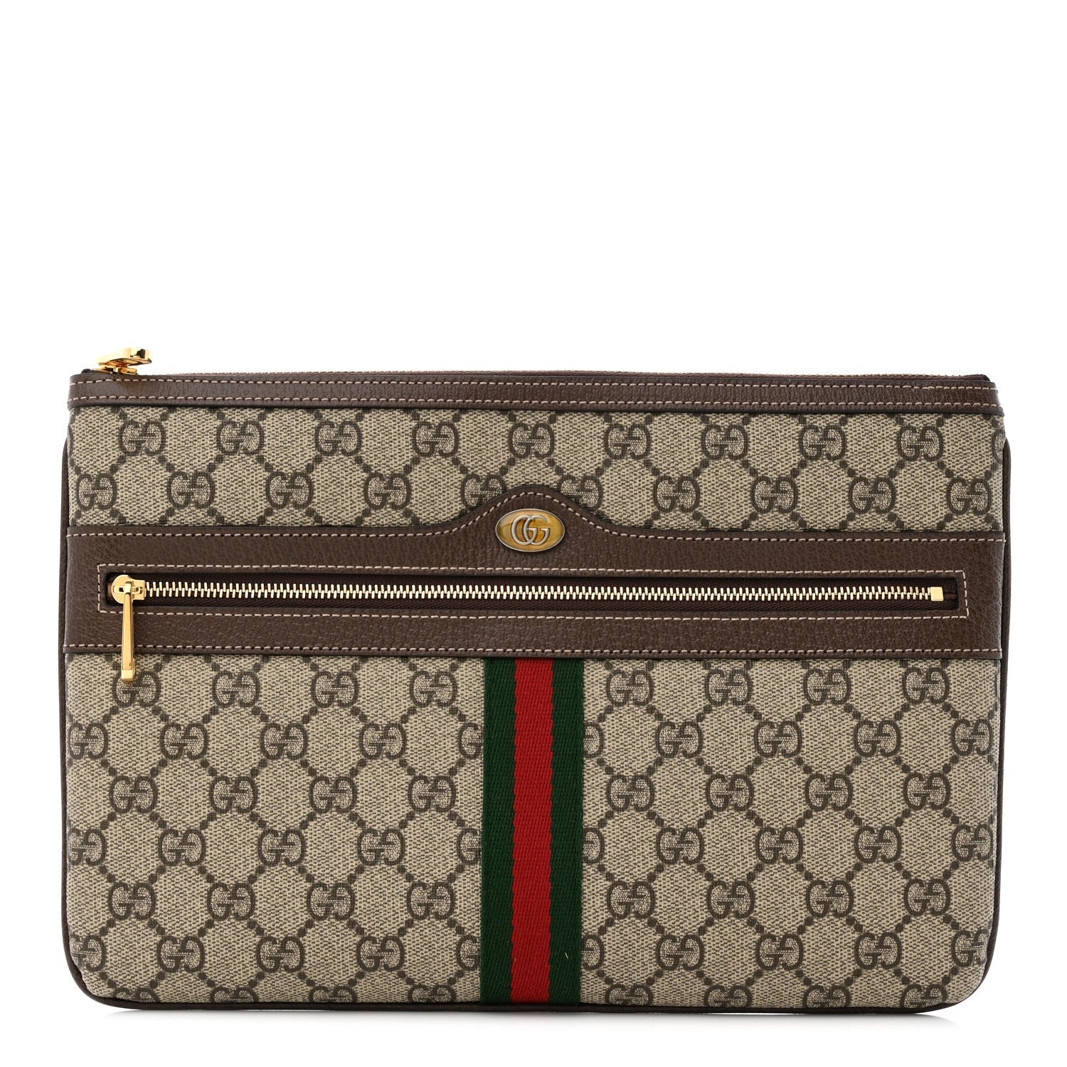 Gucci GG Supreme Monogram Large Ophidia Pouch Clutch Brown