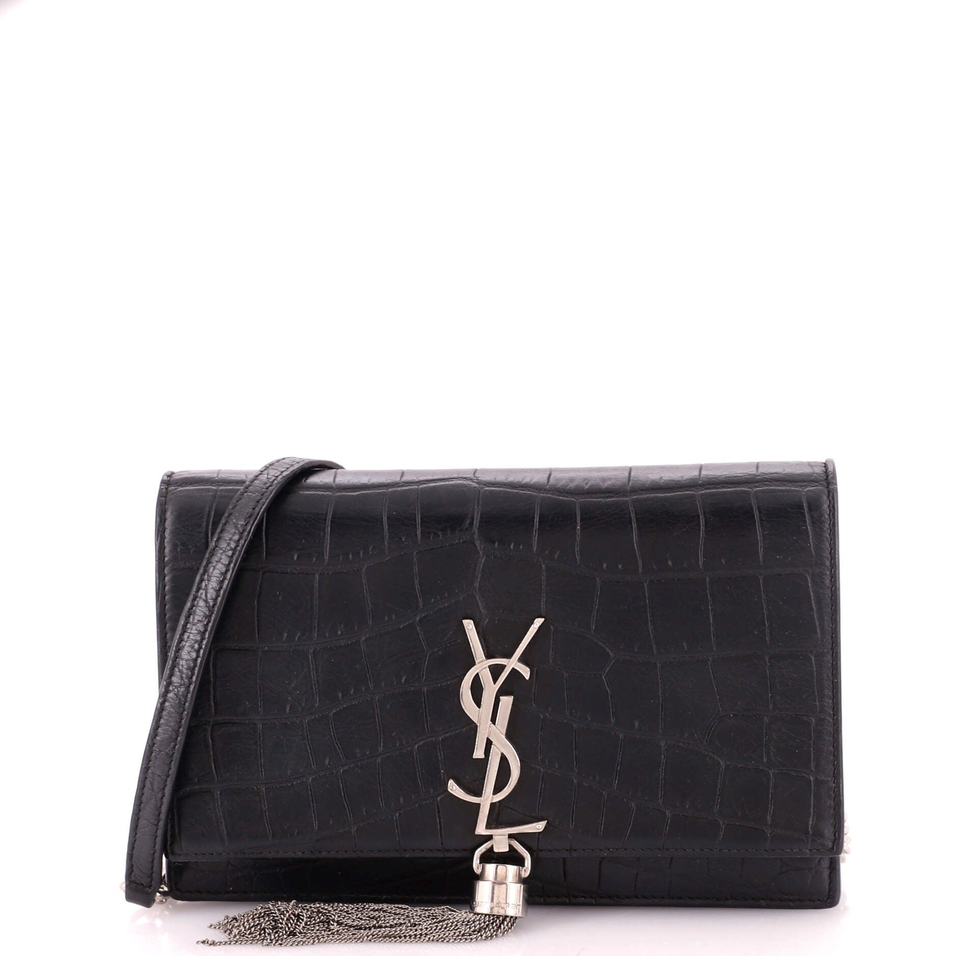 Classic Monogram Tassel Chain Wallet Crocodile Embossed Leather