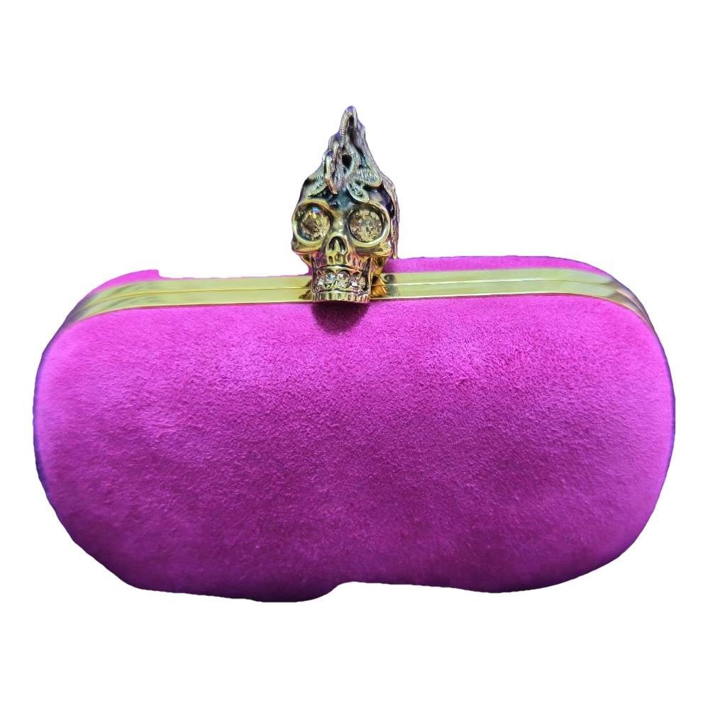 Skull velvet clutch bag