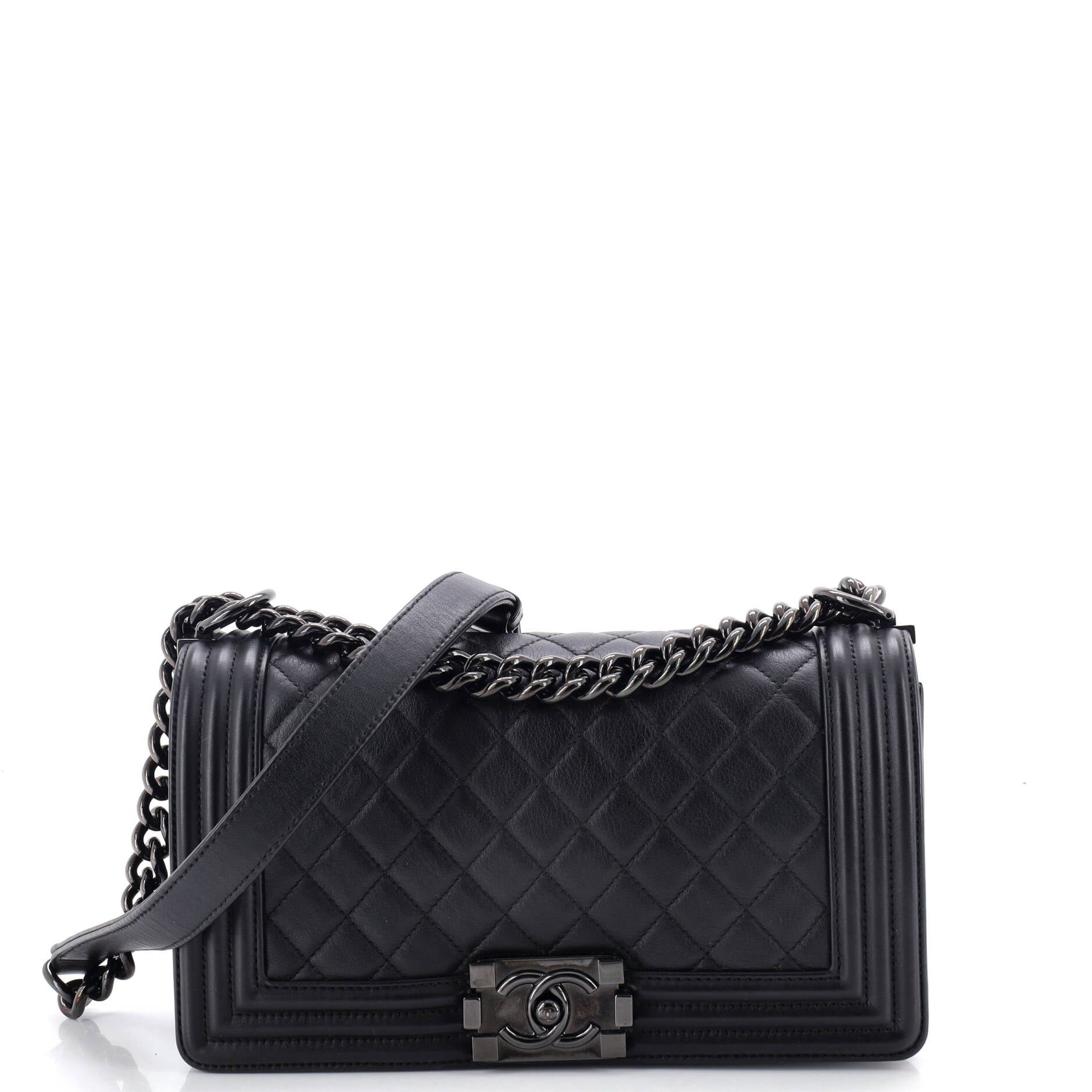 So Black Boy Flap Bag Quilted Calfskin Old Medium
