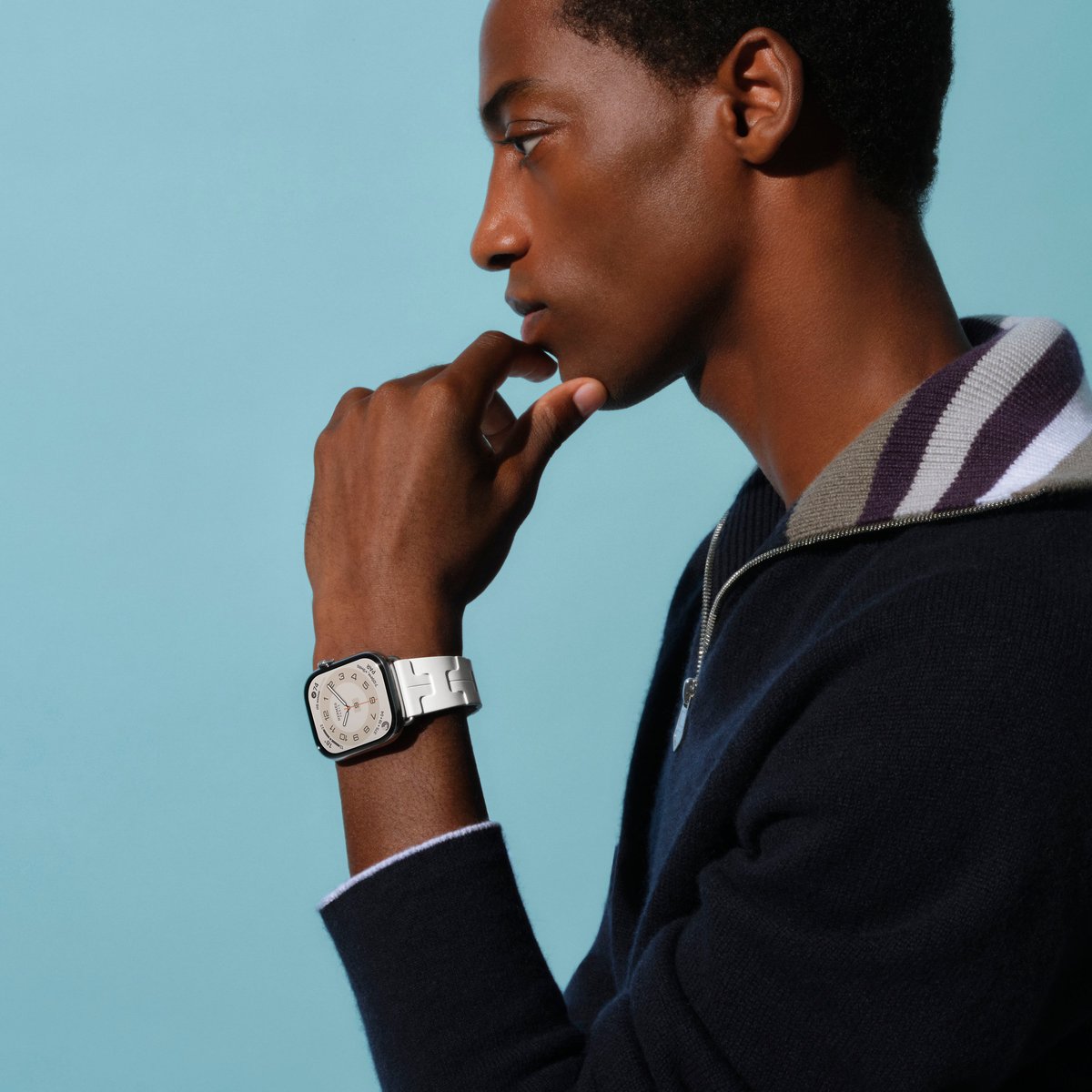 Blanc Band Apple Watch Hermès Single Tour 46 mm Deployment Buckle Kilim