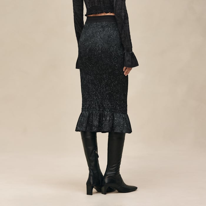 Noir "Soleil De Soie Poudre" Smocked Pencil Skirt