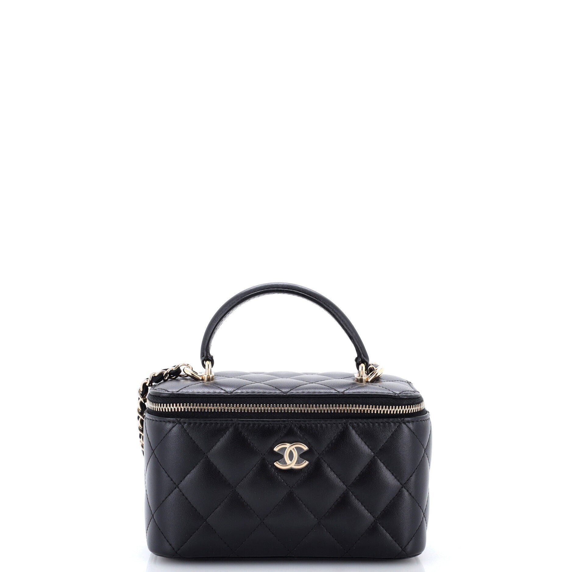Classic Top Handle Vanity Case with Chain Quilted Lambskin Small