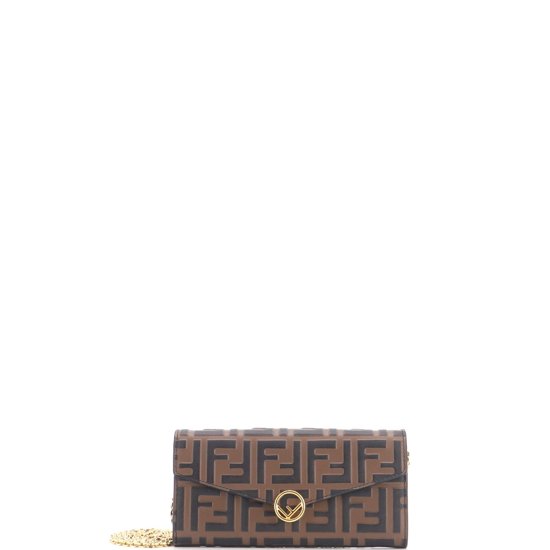 F is Fendi Continental Chain Wallet Zucca Embossed Leather