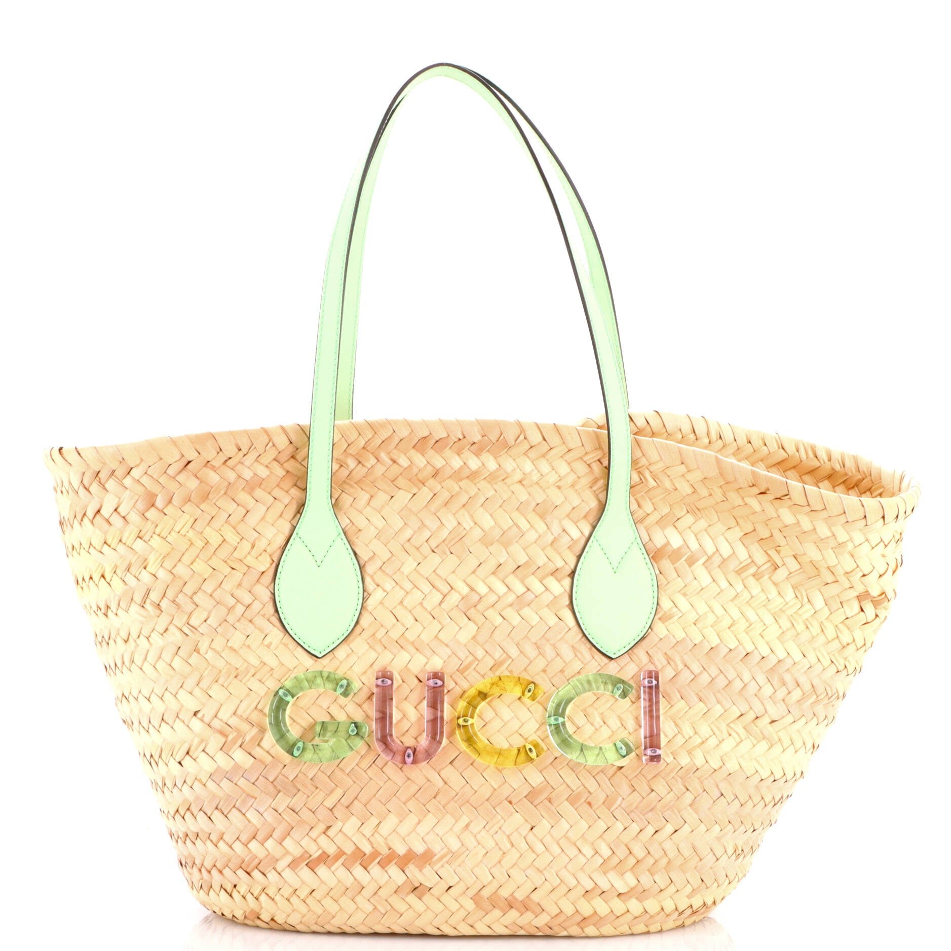 Logo Open Tote Woven Raffia Small