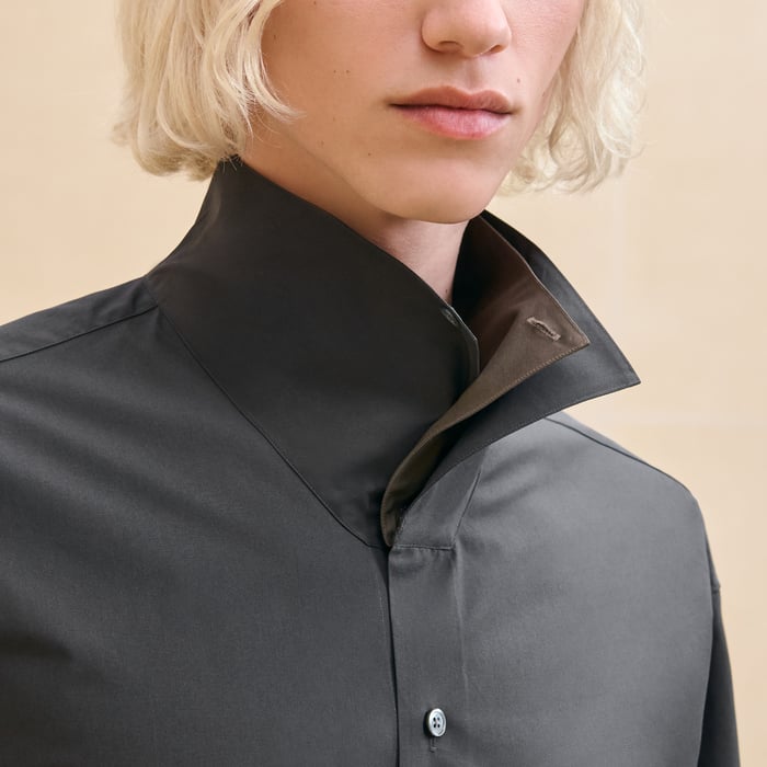 Anthracite Boxy Fit Shirt With Twin Collar