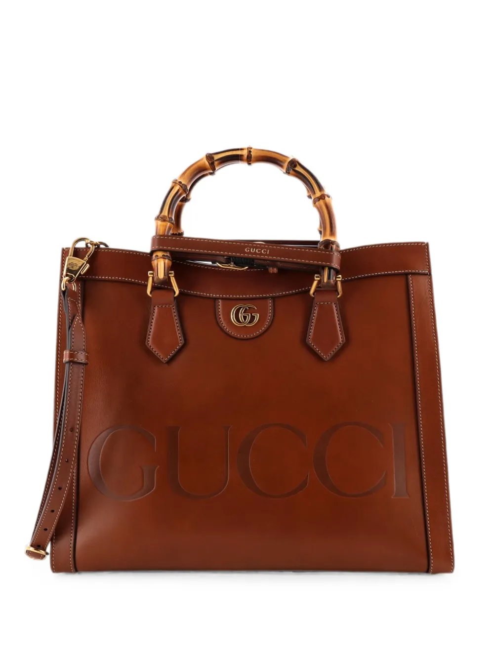 Diana NM Logo Bamboo Handle Tote Embossed Leather Medium shoulder bag