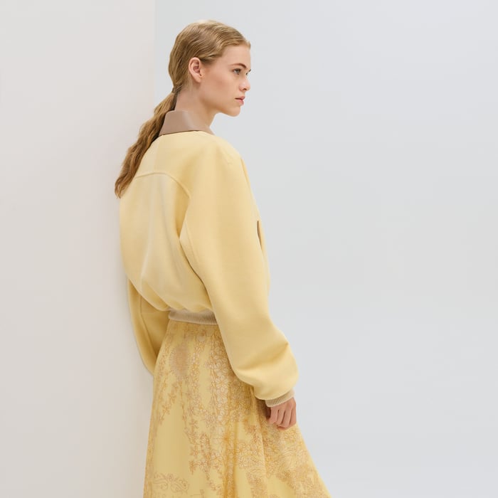 Jaune Aurore Cashmere Bomber Jacket With Leather Detail