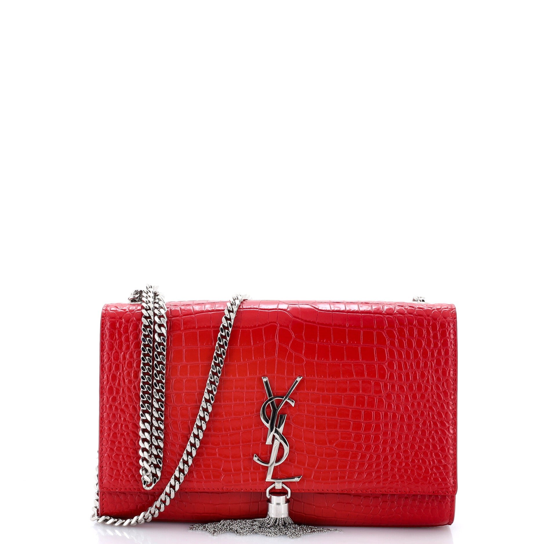 Classic Monogram Tassel Crossbody Bag Crocodile Embossed Leather Medium