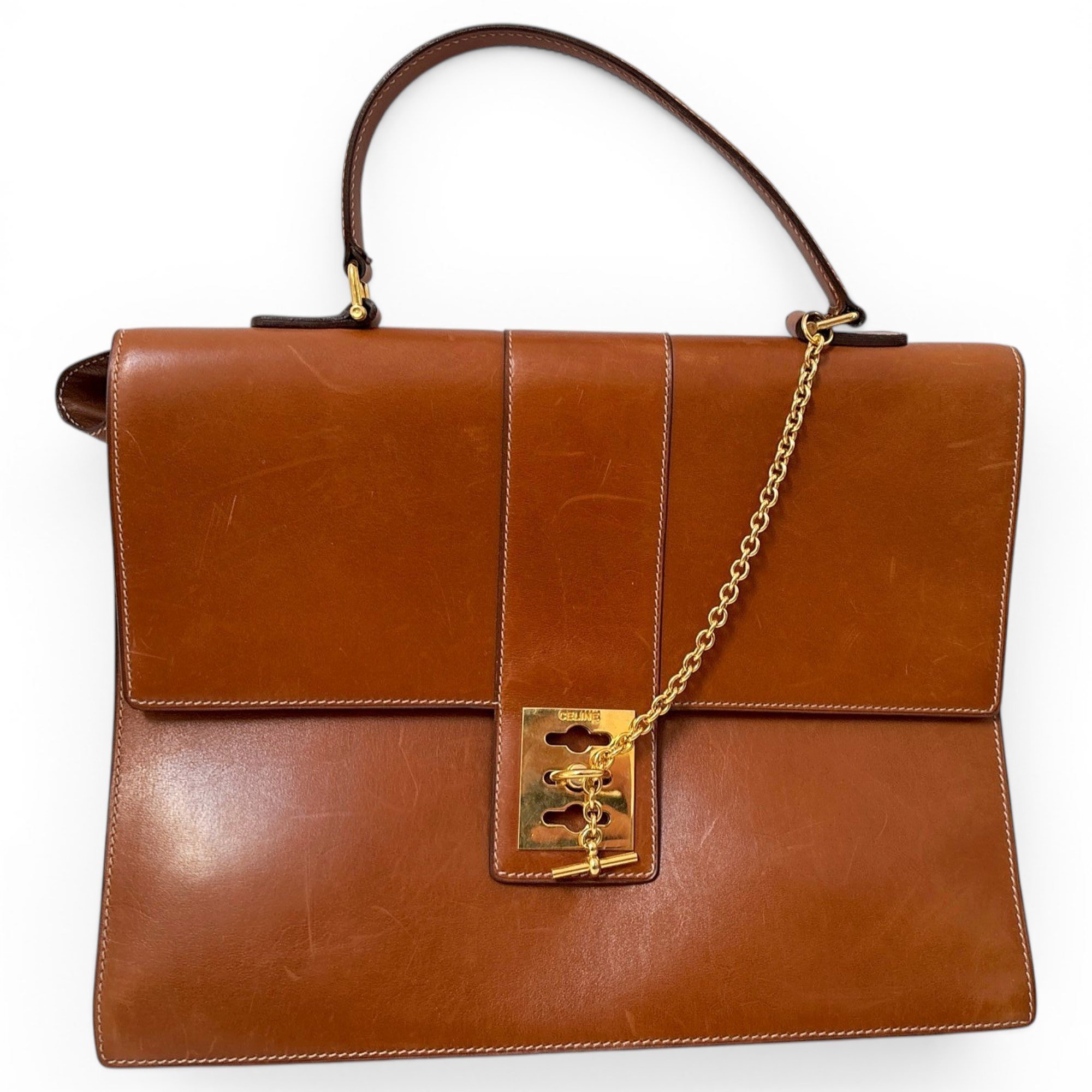 Clasp leather handbag