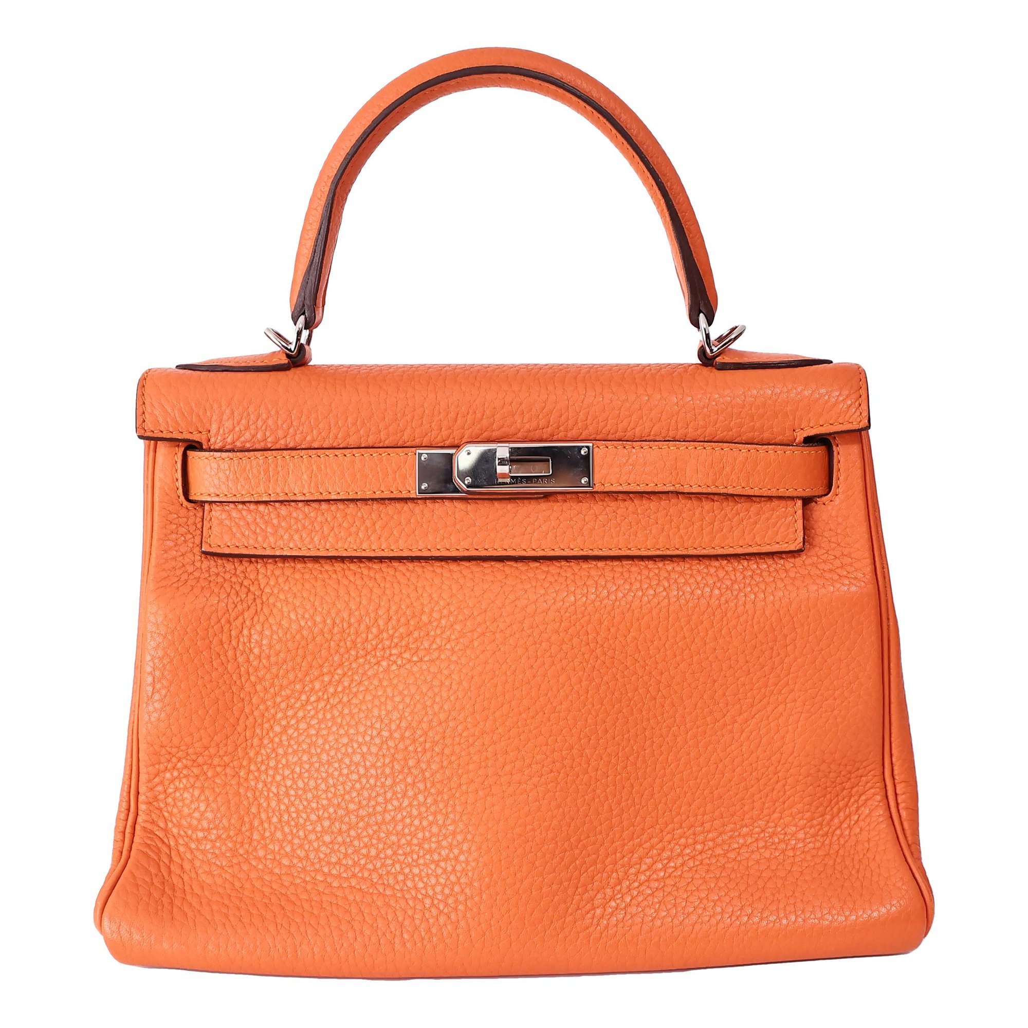 Hermes Kelly 28 Handbag Orange Clemence Leather 2014