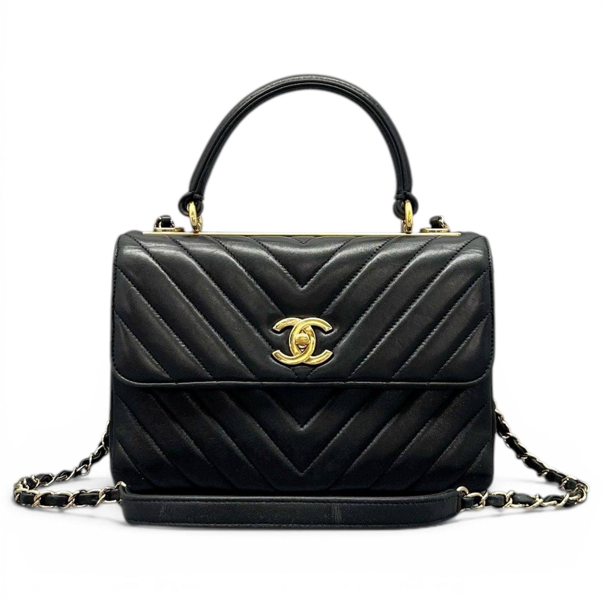 Trendy CC Top Handle leather handbag
