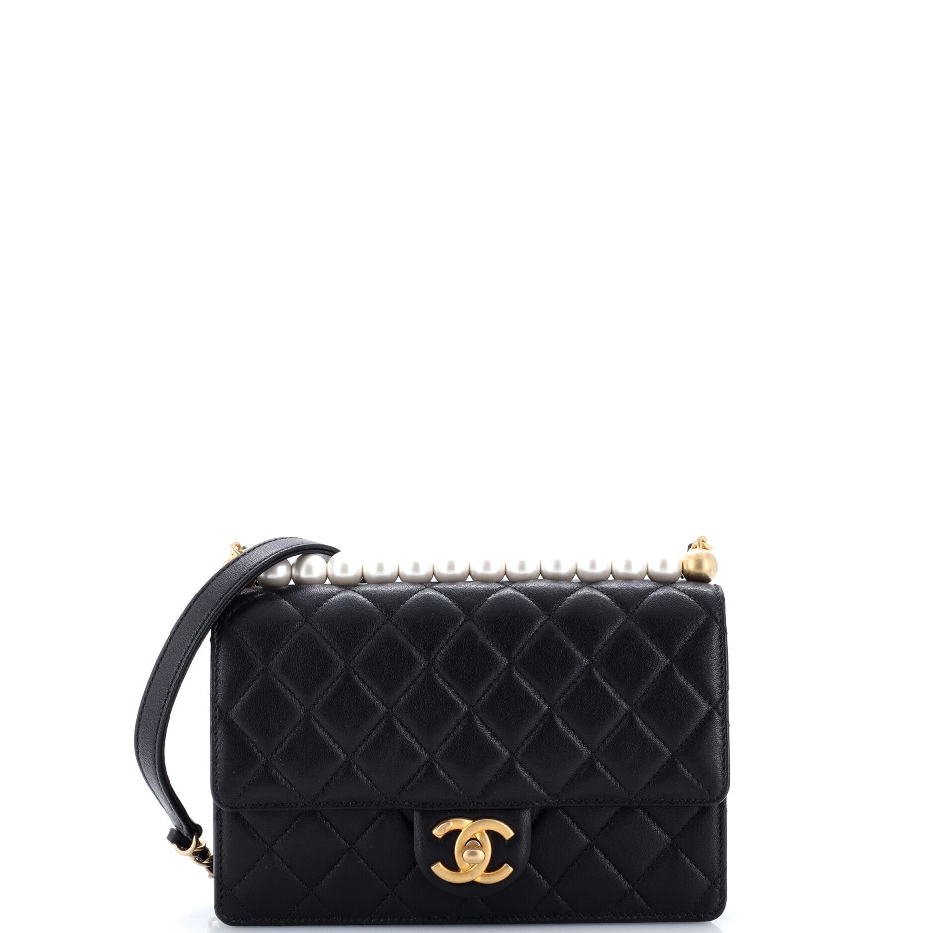 Chic Pearls Flap Bag Quilted Lambskin Small