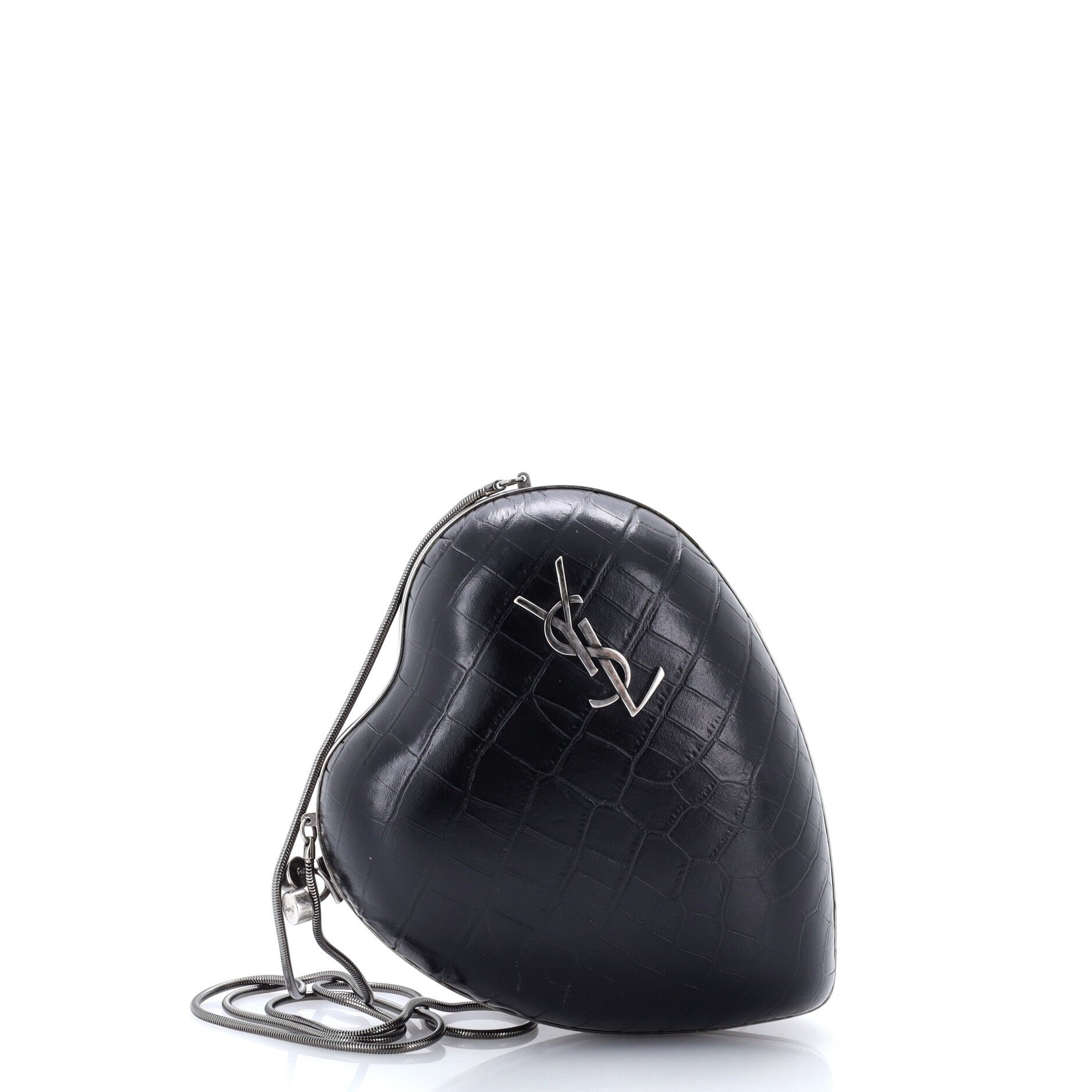 Love Heart Chain Box Clutch Crocodile Embossed Leather