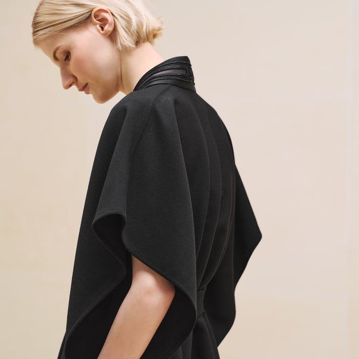 Noir Embroidered Long Poncho Vest