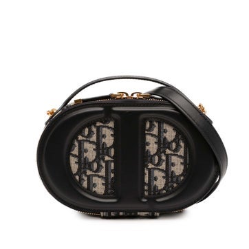 Calf Leather Leather and Oblique Canvas CD Oval Camera Bag