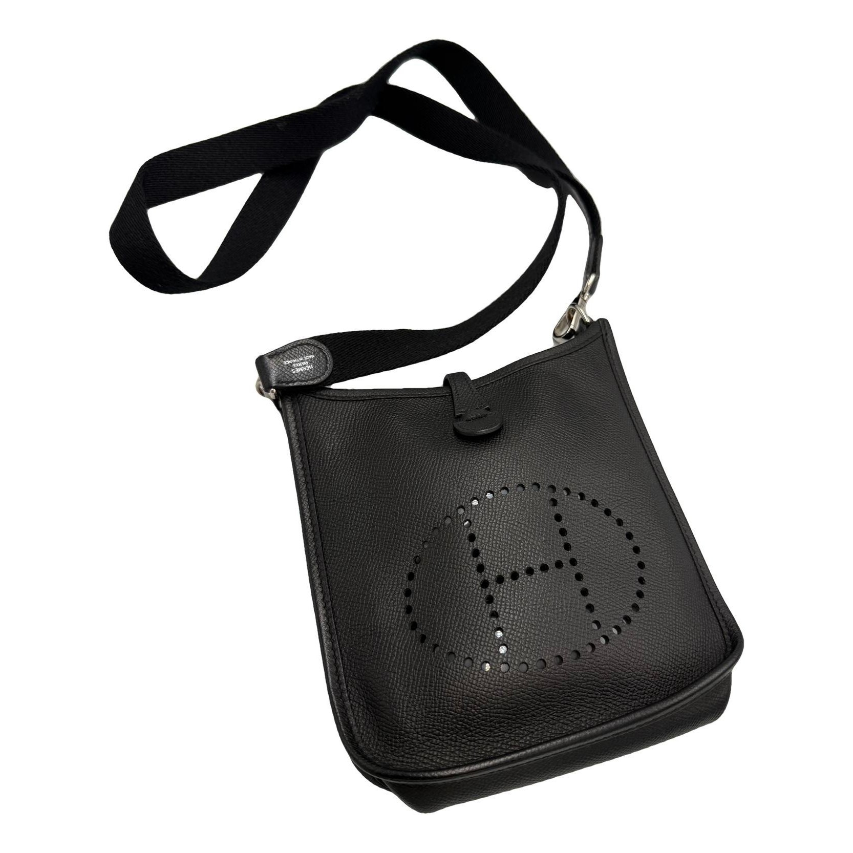 Hermes Evelyne Handbag Black Clemence Leather