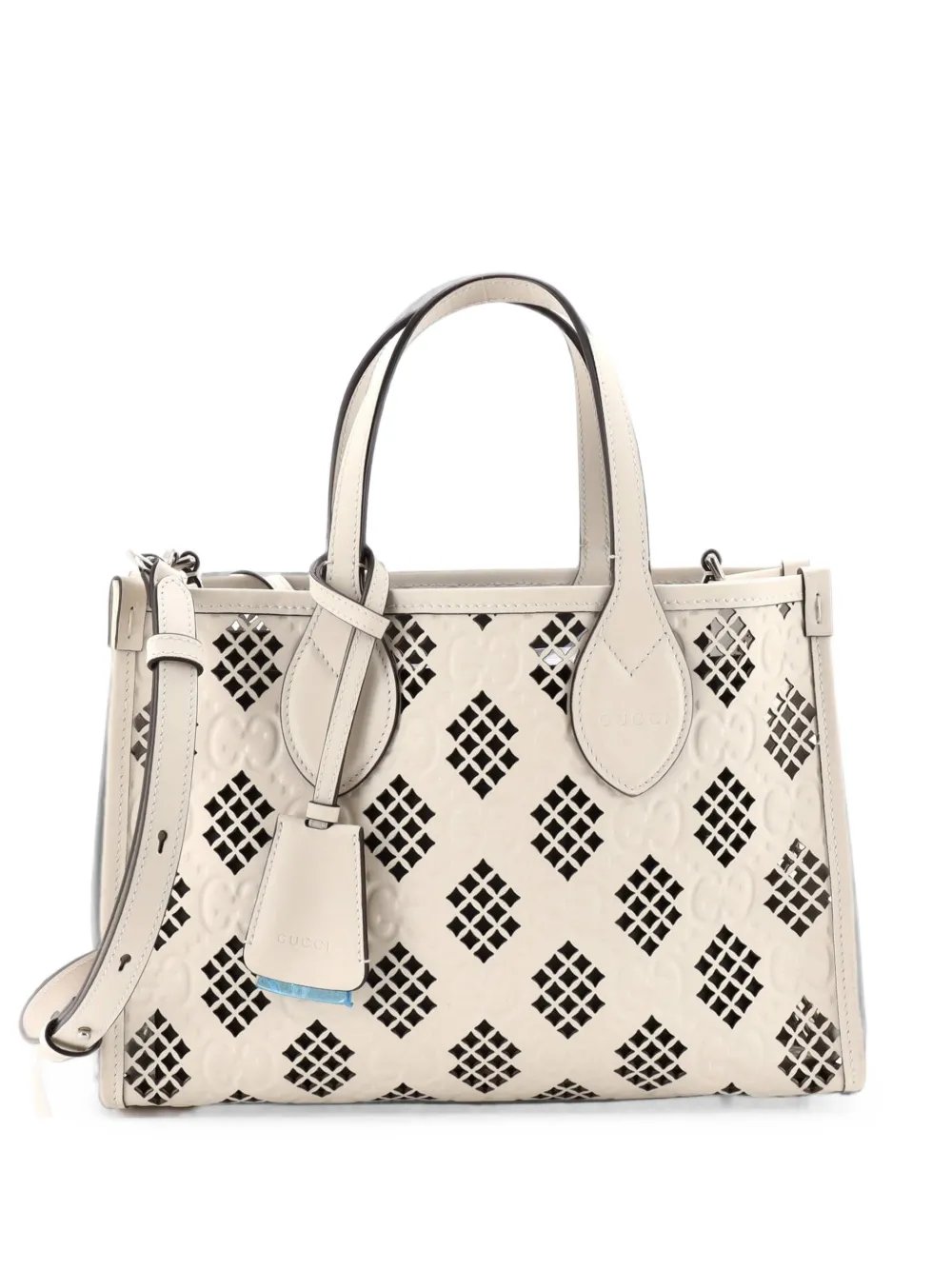 Convertible GG Debossed Laser Cut Leather Small tote bag