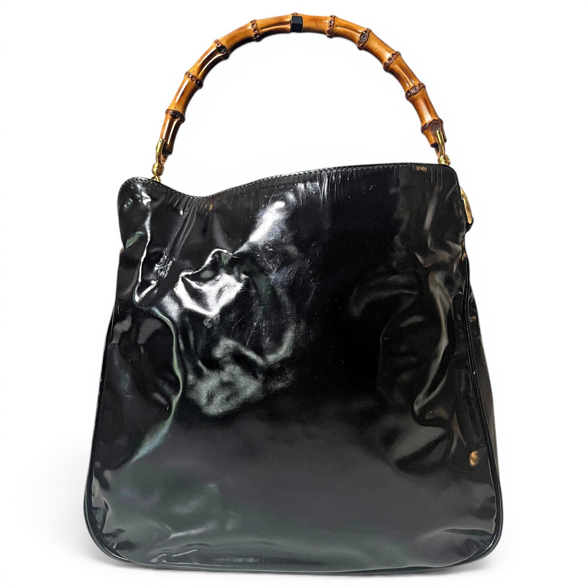 Bamboo patent leather satchel