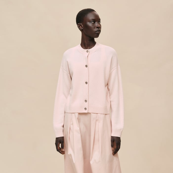 Rose Palomino Cashmere Long-sleeve Cardigan