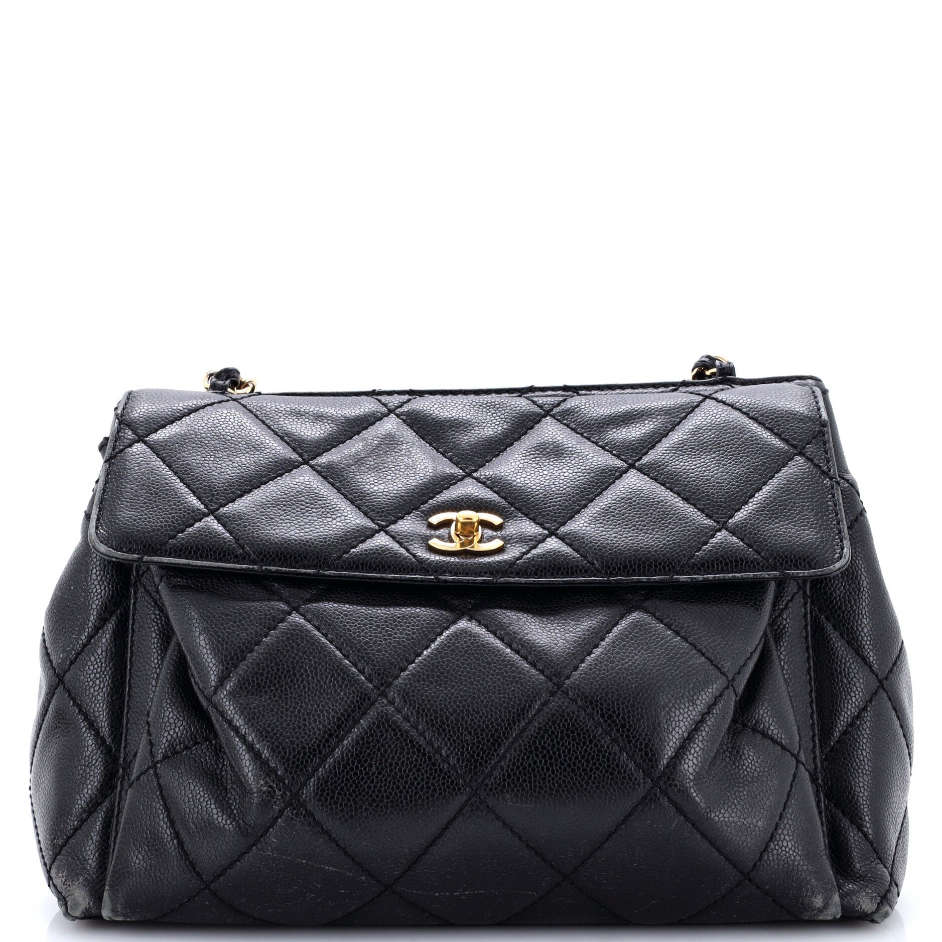 Vintage Front Pocket Shoulder Bag Quilted Lambskin Large